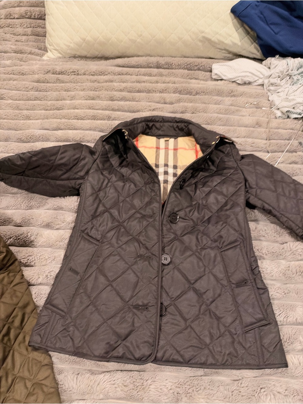 Burberry Black Quilted Diamond Puffer Coat with Signature Plaid Lining